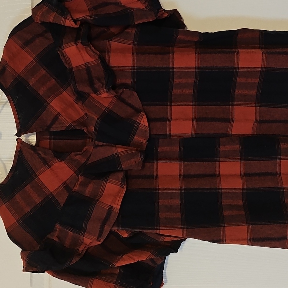 BCBGeneratiom Red and Blue Plaid and Check Blouse with Ruffles - Picture 12 of 15